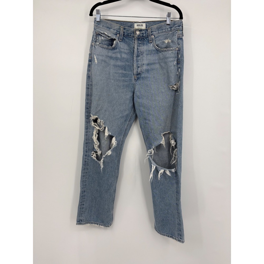 AGOLDE 90s Mid Rise Straight Leg Jeans Light Wash Distressed Size 28
